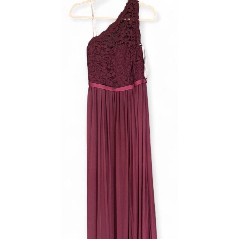 Davids Bridal Lace Top One Shoulder Formal Dress Gown Wine Burgundy Sz 6